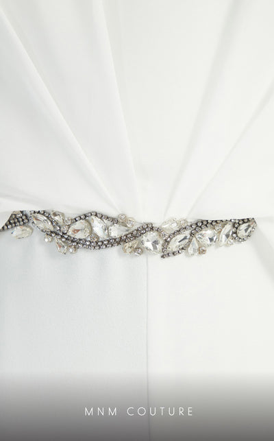 GLAM by MNM Couture DZ8331 long sleeve round neck jumpsuit with sleek tailoring. | Couture Shop LA