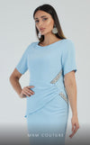 GLAM by MNM Couture DZ8377 short sleeve round neck midi dress with polished detail. | Couture Shop LA