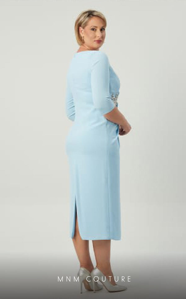 GLAM by MNM Couture DZ8391B 3/4 sleeve round neck midi dress with sophisticated charm. | Couture Shop LA