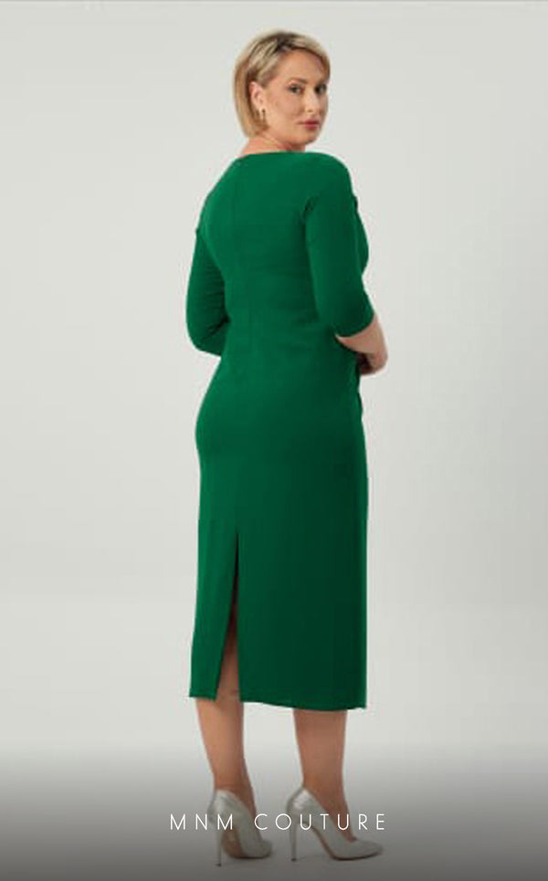 GLAM by MNM Couture DZ8391B 3/4 sleeve round neck midi dress with sophisticated charm. | Couture Shop LA