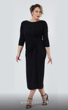 GLAM by MNM Couture DZ8419B 3/4 sleeve round neck midi dress with modern elegance. | Couture Shop LA