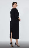 GLAM by MNM Couture DZ8419B 3/4 sleeve round neck midi dress with modern elegance. | Couture Shop LA