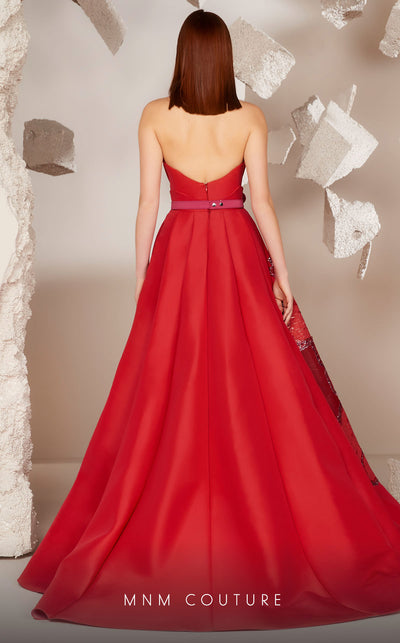 MNM Couture E0013: Strapless flared gown with intricate embroidery. | Couture Shop LA