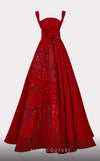 MNM Couture E0016: Bold embroidered jacquard gown with flared design. Luxury for upscale events & weddings | Couture Shop LA