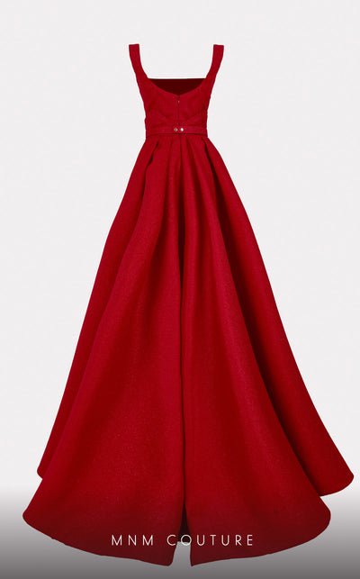 MNM Couture E0016: Bold embroidered jacquard gown with flared design. Luxury for upscale events & weddings | Couture Shop LA