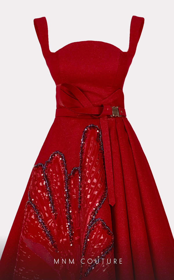 MNM Couture E0016: Bold embroidered jacquard gown with flared design. Luxury for upscale events & weddings | Couture Shop LA