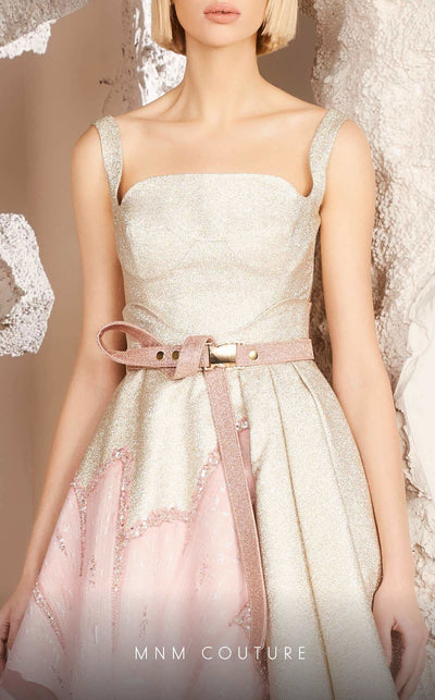 MNM Couture E0016: Bold embroidered jacquard gown with flared design. Luxury for upscale events & weddings | Couture Shop LA