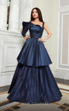 MNM Couture E0017: Elegant scoop neck jacquard gown with embellished drapes | Couture Shop LA