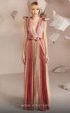 MNM Couture E0028: Symphony of style. Roman classic design, jaquard fabric, V-neck, draped bust, tie belt. | Couture Shop LA