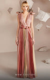 MNM Couture E0028: Symphony of style. Roman classic design, jaquard fabric, V-neck, draped bust, tie belt. | Couture Shop LA