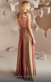 MNM Couture E0028: Symphony of style. Roman classic design, jaquard fabric, V-neck, draped bust, tie belt. | Couture Shop LA