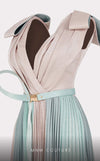 MNM Couture E0028: Symphony of style. Roman classic design, jaquard fabric, V-neck, draped bust, tie belt. | Couture Shop LA