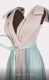 MNM Couture E0028: Symphony of style. Roman classic design, jaquard fabric, V-neck, draped bust, tie belt. | Couture Shop LA