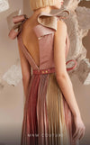 MNM Couture E0028: Symphony of style. Roman classic design, jaquard fabric, V-neck, draped bust, tie belt. | Couture Shop LA
