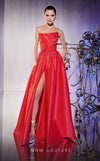 MNM Couture E0031: Strapless tafta gown, embroidered, flared silhouette, slit. Red carpet ready. | Couture Shop LA