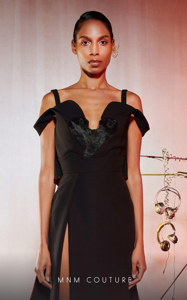 MNM Couture E0032: Crepe gown, corset, pencil skirt, colored taffeta back. Red carpet ready. | Couture Shop LA