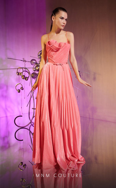 The MNM Couture E0045 - Your gateway to an evening of sophistication in an illustrious strapless metallic gown | Couture Shop LA