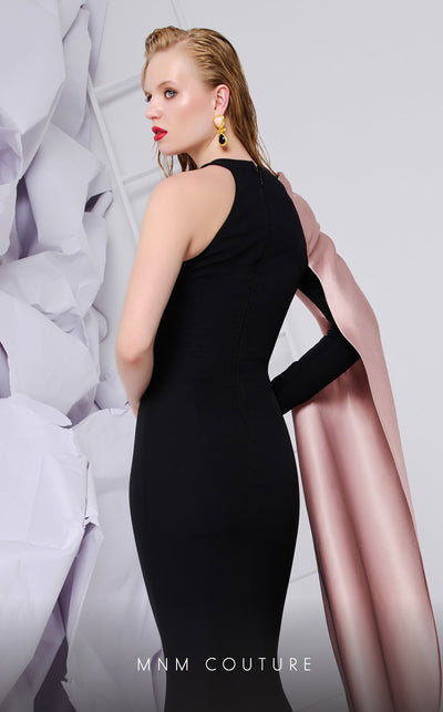 MNM Couture E0072 crepe gown with Grecian neck and draped waist. | Couture Shop LA