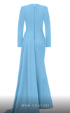 MNM Couture E0073 A-line crepe dress with halter strap, draps on waistline and one sided long train. | Couture Shop LA