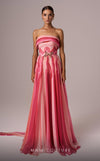 MNM Couture E0079 pink and blue chiffon dress with brooch and scarf accent. | Couture Shop LA