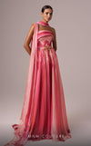 MNM Couture E0079 pink and blue chiffon dress with brooch and scarf accent. | Couture Shop LA