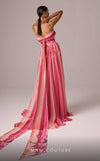 MNM Couture E0079 pink and blue chiffon dress with brooch and scarf accent. | Couture Shop LA