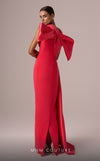 MNM Couture Style E0081 dress with a criss-cross back bow, pleated waist, and a subtle skirt slit. / Couture Shop LA