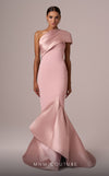 MNM Couture E0083 pink fit and flare gown with silk details and single short sleeve | Couture Shop LA