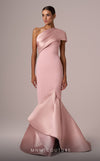 MNM Couture E0083 pink fit and flare gown with silk details and single short sleeve | Couture Shop LA