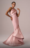 MNM Couture E0083 pink fit and flare gown with silk details and single short sleeve | Couture Shop LA