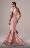 MNM Couture E0083 pink fit and flare gown with silk details and single short sleeve | Couture Shop LA