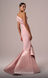 MNM Couture E0083 pink fit and flare gown with silk details and single short sleeve | Couture Shop LA