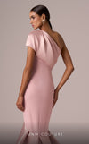 MNM Couture E0083 pink fit and flare gown with silk details and single short sleeve | Couture Shop LA