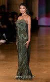 MNM Couture E0087 embroidered column gown with asymmetric neckline and long cape | Couture Shop LA