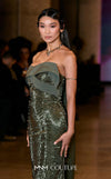 MNM Couture E0087 embroidered column gown with asymmetric neckline and long cape | Couture Shop LA