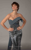 MNM Couture E0087 embroidered column gown with asymmetric neckline and long cape | Couture Shop LA
