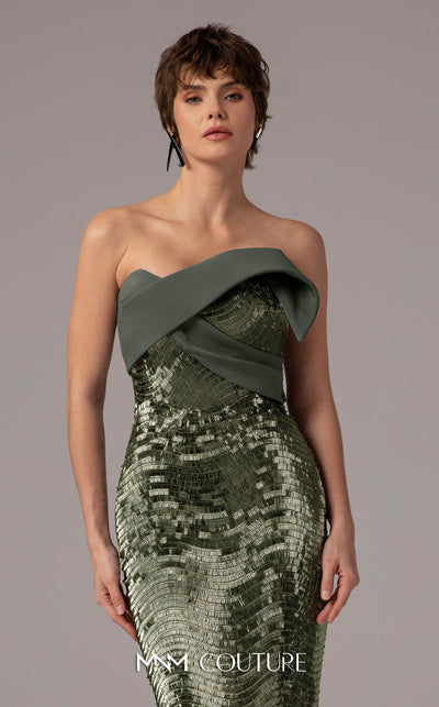 MNM Couture E0087 embroidered column gown with asymmetric neckline and long cape | Couture Shop LA