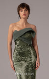 MNM Couture E0087 embroidered column gown with asymmetric neckline and long cape | Couture Shop LA