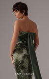 MNM Couture E0087 embroidered column gown with asymmetric neckline and long cape | Couture Shop LA