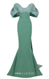 MNM Couture E0088 fitted rayon crepe gown with organza cape and scoop neckline | Couture Shop LA