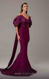 MNM Couture E0088 fitted rayon crepe gown with organza cape and scoop neckline | Couture Shop LA