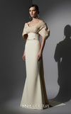 MNM Couture E0088 fitted rayon crepe gown with organza cape and scoop neckline | Couture Shop LA