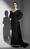 MNM Couture E0088 fitted rayon crepe gown with organza cape and scoop neckline | Couture Shop LA