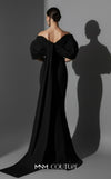 MNM Couture E0088 fitted rayon crepe gown with organza cape and scoop neckline | Couture Shop LA