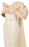 MNM Couture E0088 fitted rayon crepe gown with organza cape and scoop neckline | Couture Shop LA