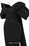 MNM Couture E0088 fitted rayon crepe gown with organza cape and scoop neckline | Couture Shop LA