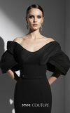 MNM Couture E0088 fitted rayon crepe gown with organza cape and scoop neckline | Couture Shop LA