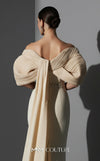 MNM Couture E0088 fitted rayon crepe gown with organza cape and scoop neckline | Couture Shop LA