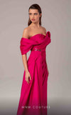 MNM Couture E0090 pleated asymmetric column gown with side slit and long train | Couture Shop  LA