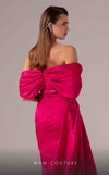 MNM Couture E0090 pleated asymmetric column gown with side slit and long train | Couture Shop  LA